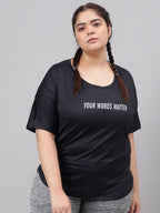 MKH Plus Size Typography Printed Dri-FIT Relaxed Fit Drop-Shoulder Sleeves Gym T-shirt | Grocsy