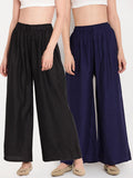 TAG 7 Women Black & Navy Blue Set of 2 Flared Ethnic Palazzos | Grocsy