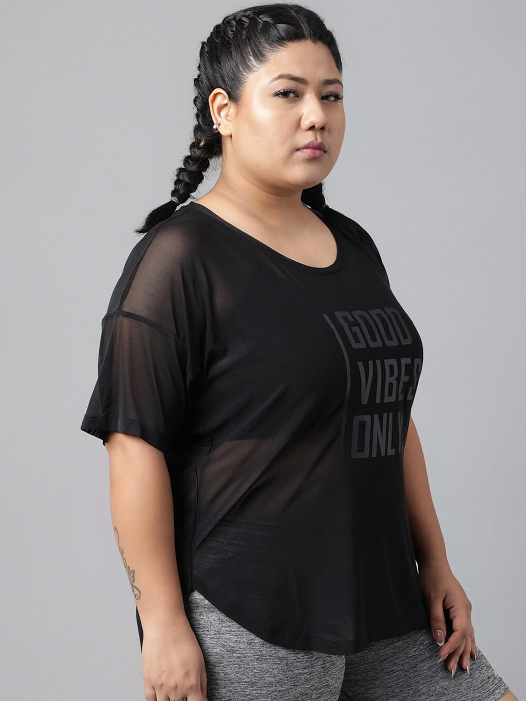 MKH Plus Size Typography Printed Drop-Shoulder Sleeves Dri-FIT Relaxed Fit Sports T-shirt | Grocsy