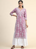HOUSE OF KARI Floral Embroidered Chikankari Cotton Kurta | Grocsy