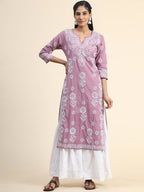 HOUSE OF KARI Floral Embroidered Chikankari Cotton Kurta | Grocsy