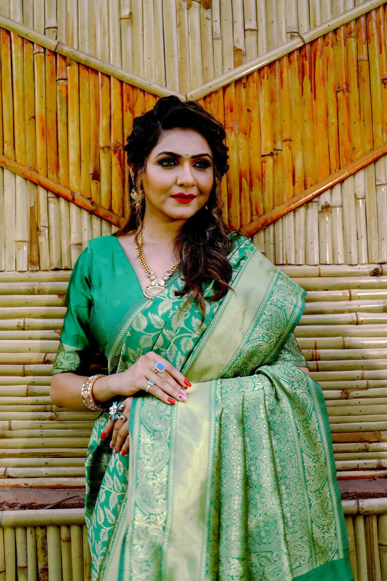 Partywear Designer Green Banarasi Silk Fancy Saree - Starwalk | Grocsy