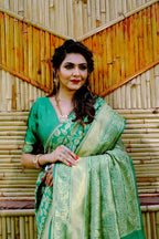 Partywear Designer Green Banarasi Silk Fancy Saree - Starwalk | Grocsy