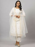 Juniper Women's White Chinnon Solid Embroidered Kurta Set | Grocsy
