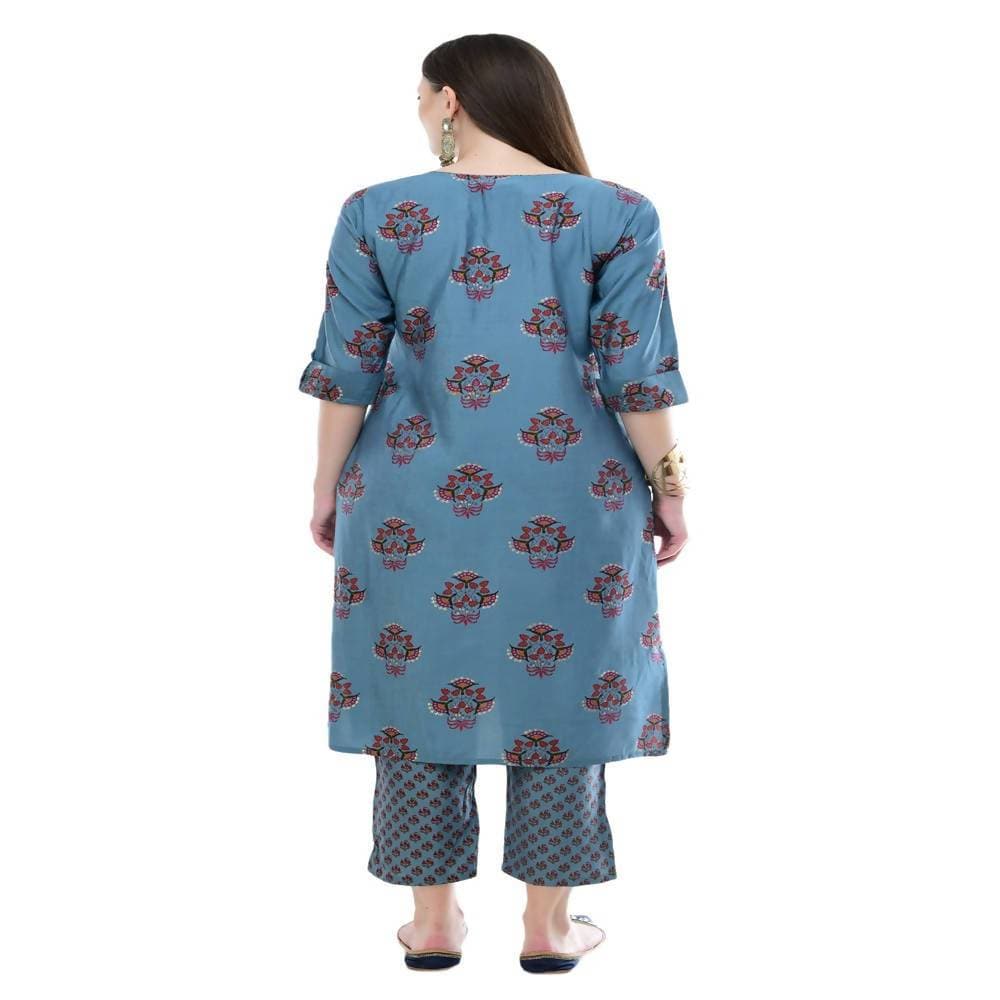 Lagi Women's Turquoise Blue Printed Straight Kurta & Pant (MC39A) | Grocsy