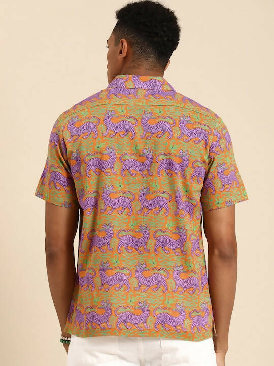 Orange Relaxed Opaque Printed Casual Resort Shirt - Mahotsav | Grocsy