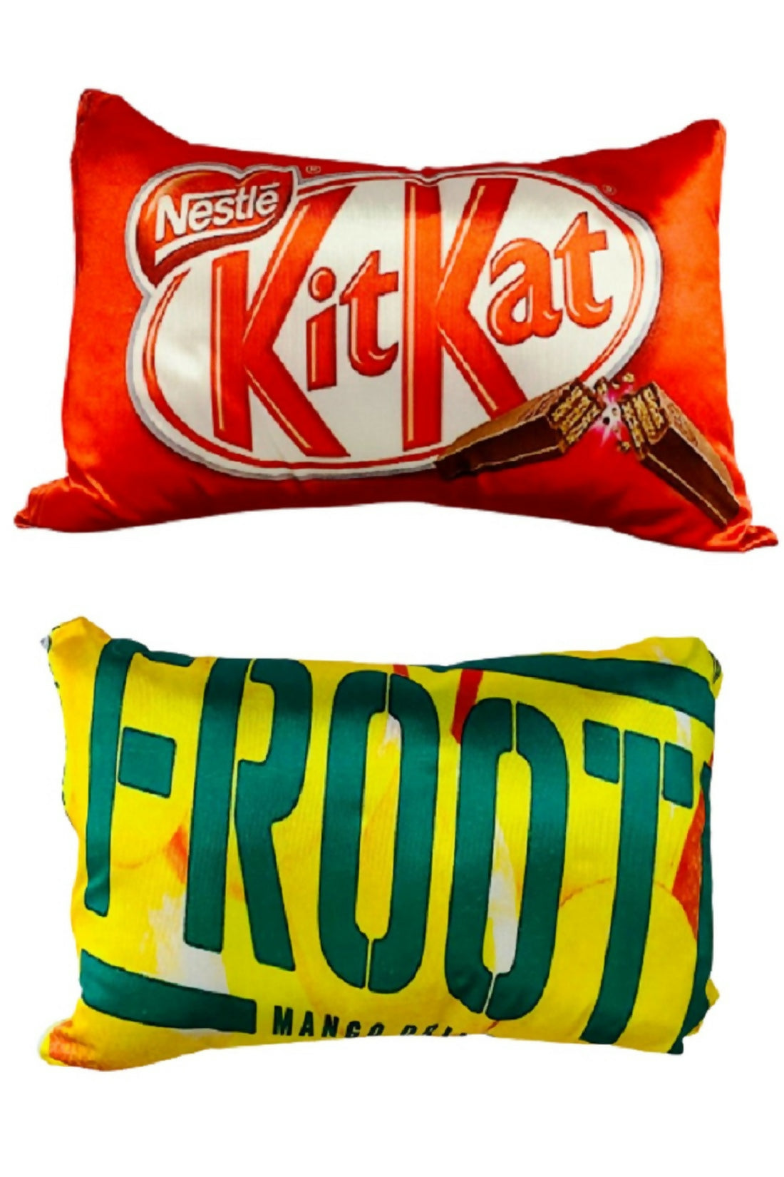 Unique Fashion Pack of 2 Microfibre Filled Reversible Cushion For Kids - Kitkat And Frooti | Grocsy