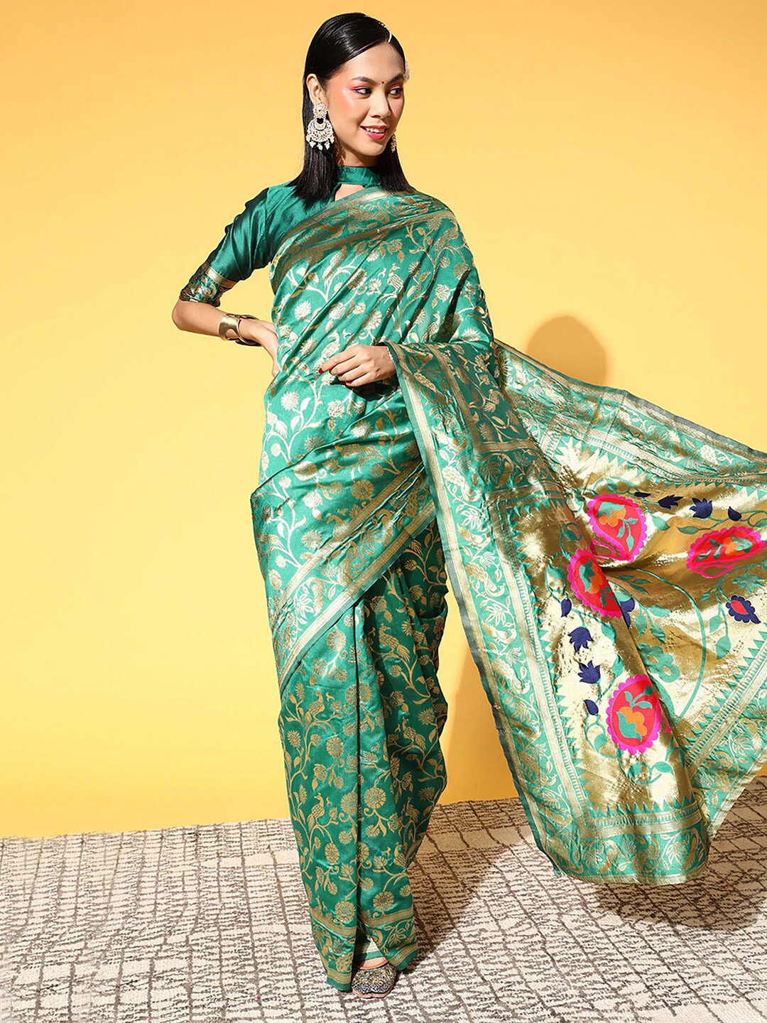 Saree Mall Ethnic Motifs Silk Blend Banarasi Sarees | Grocsy