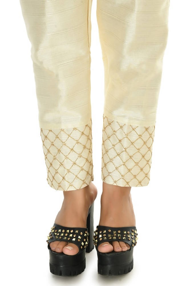 Mominos Fashion Moeza Silk Off White Color Pant | Grocsy