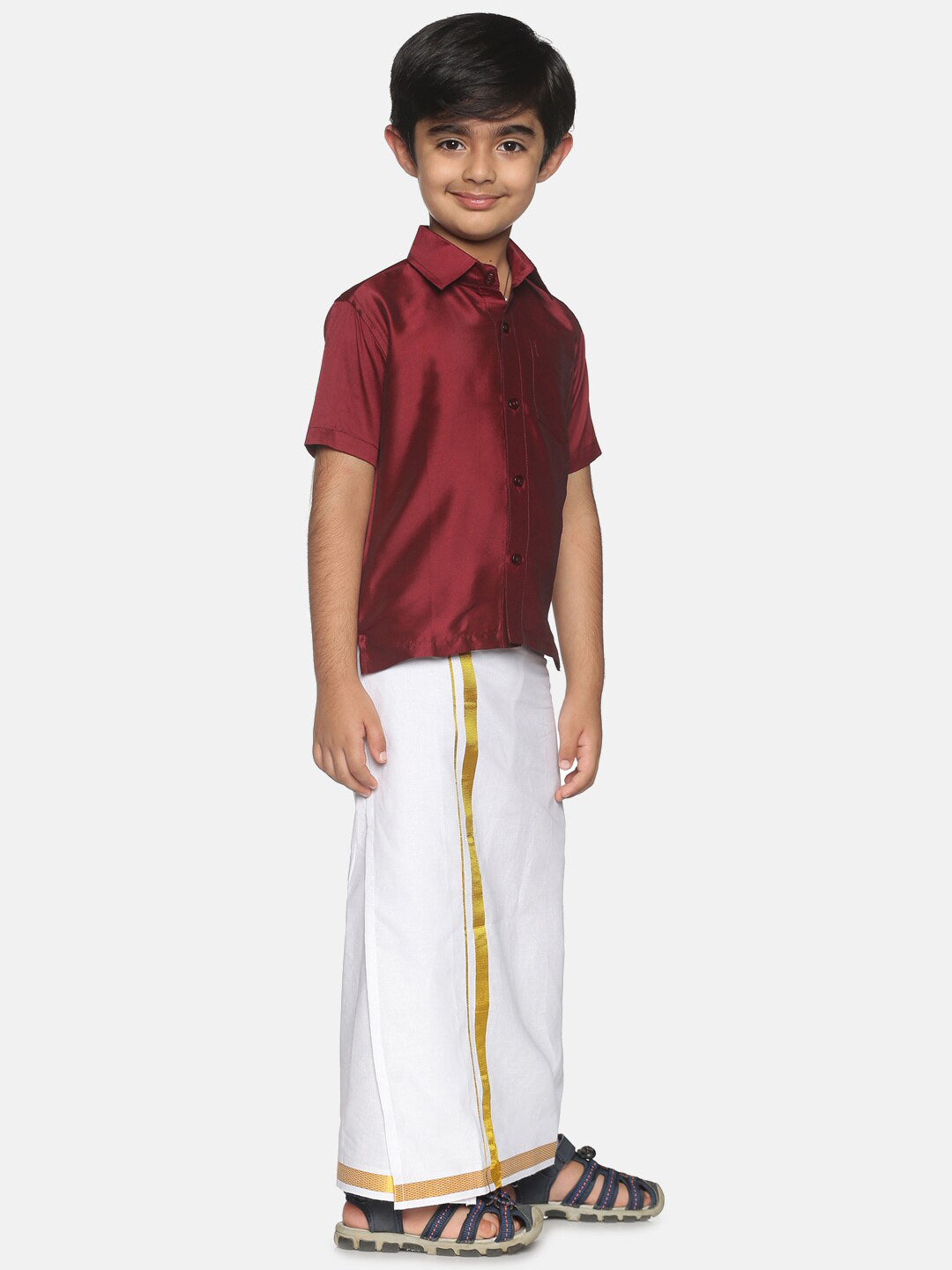 Sethukrishna Boys Maroon Shirt And Veshti Set | Grocsy