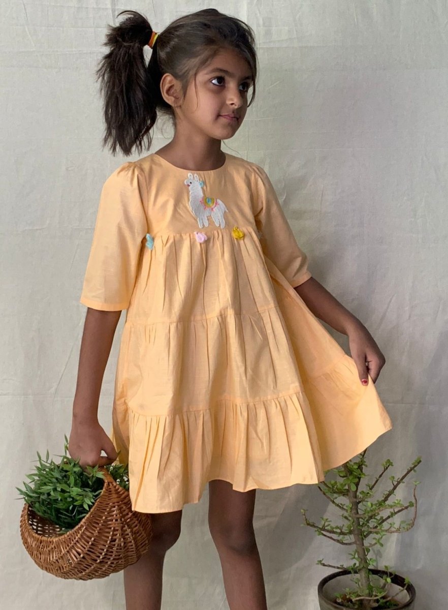 ArthLife Peach Sheep Embroidered Dress | Grocsy