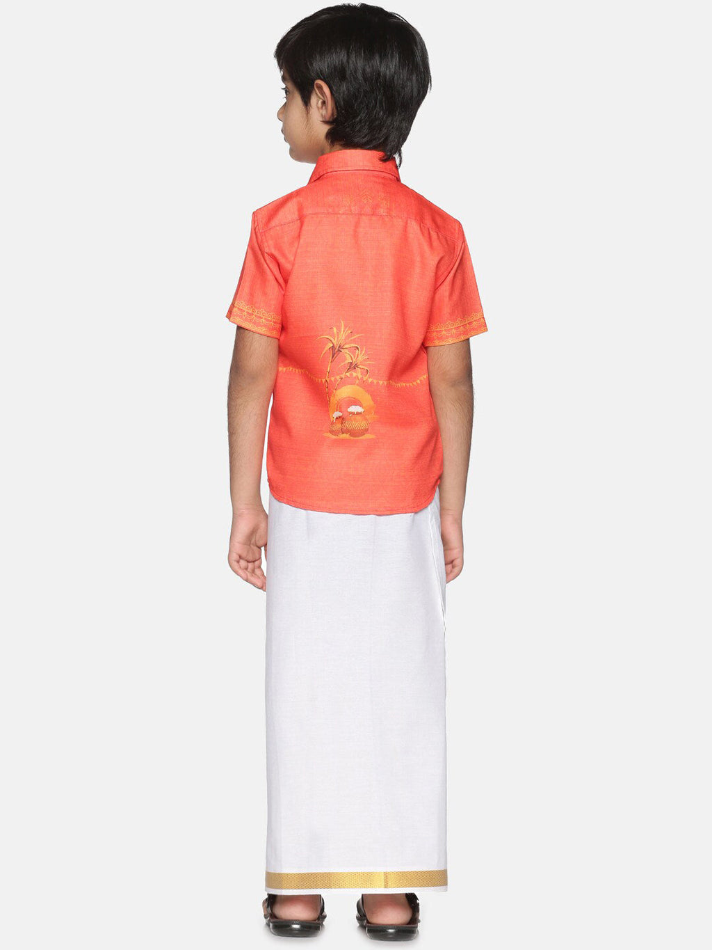 Sethukrishna Boys Orange & White Printed Shirt | Grocsy