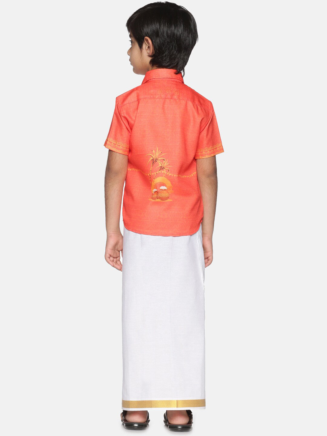 Sethukrishna Boys Orange & White Printed Shirt | Grocsy