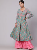 Aks Paisley Printed Cotton Anarkali Kurta | Grocsy