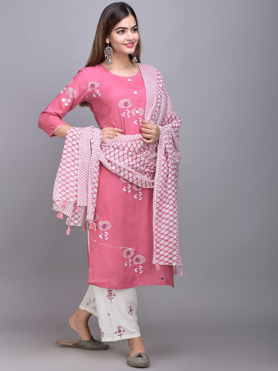 Sangria Ethnic Motifs Printed Kurta with Palazzos & Dupatta | Grocsy