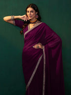 Sangria Embroidered Bordered Sarees | Grocsy