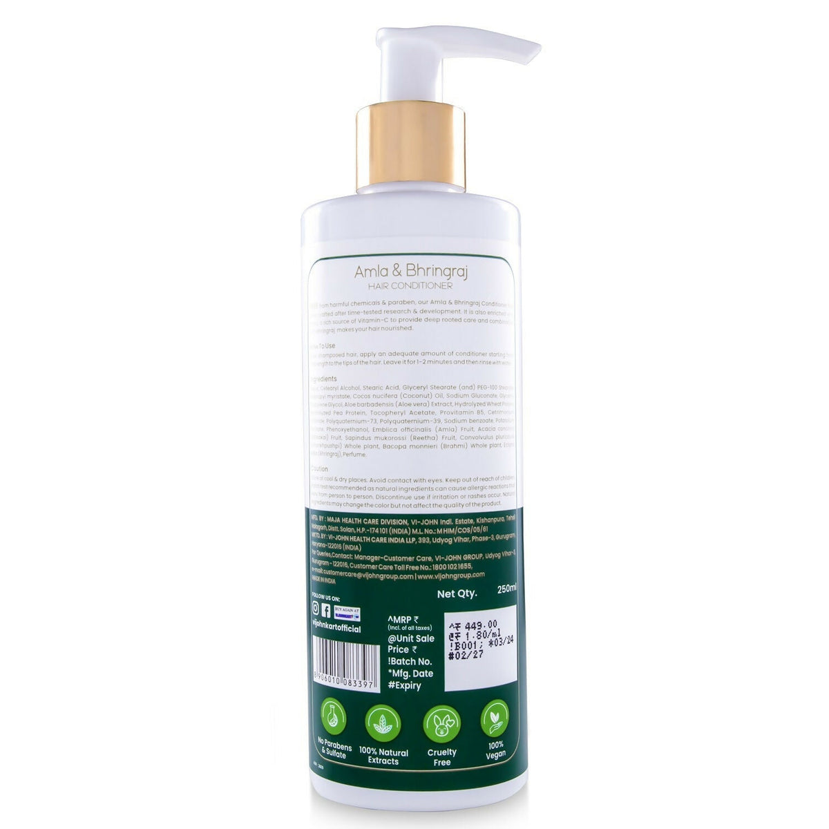 VI-JOHN Prakritik Amla & Bhringraj Conditioner, Vitamin C for deep-rooted care,100% Bio Actives | Grocsy