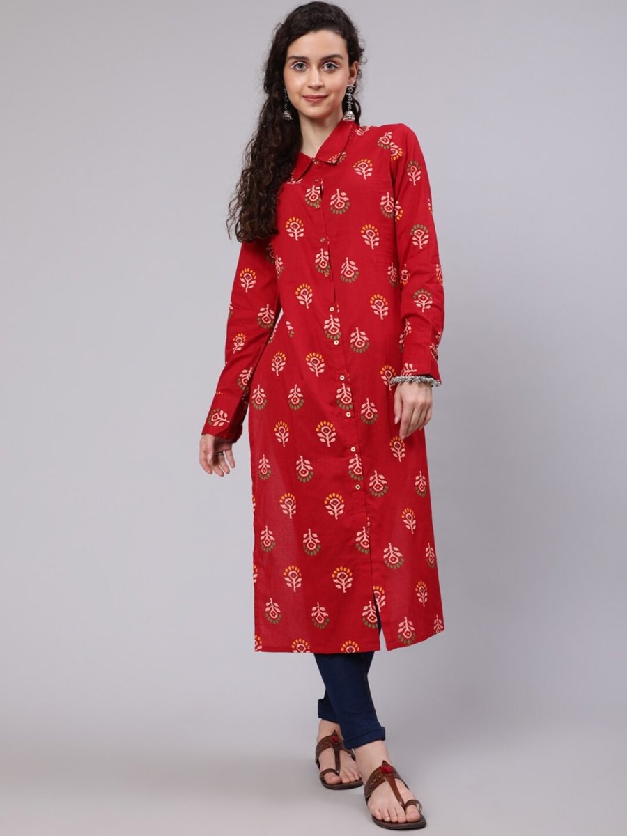 Aks Ethnic Motifs Printed Shirt Collar Kurta | Grocsy