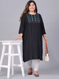 Sztori Plus Size Floral Embroidered Yoke Mirror Work Straight Kurta | Grocsy