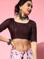 Saree Mall Purple & White Tie and Dye Silk Blend Saree with Unstitched Blouse Piece | Grocsy