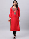 Souchii Red Yoke Design Thread Work Grandeur & Majestic Artwork Kurta | Grocsy