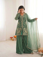 Teeya Creation Light Green Color Fendy Silk Embroidery Work Wedding Wear Salwar Suit | Grocsy
