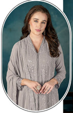 Anaita Grey Heavy Faux Georgette Stitched Suit with Embroidered Sequence Work | Grocsy