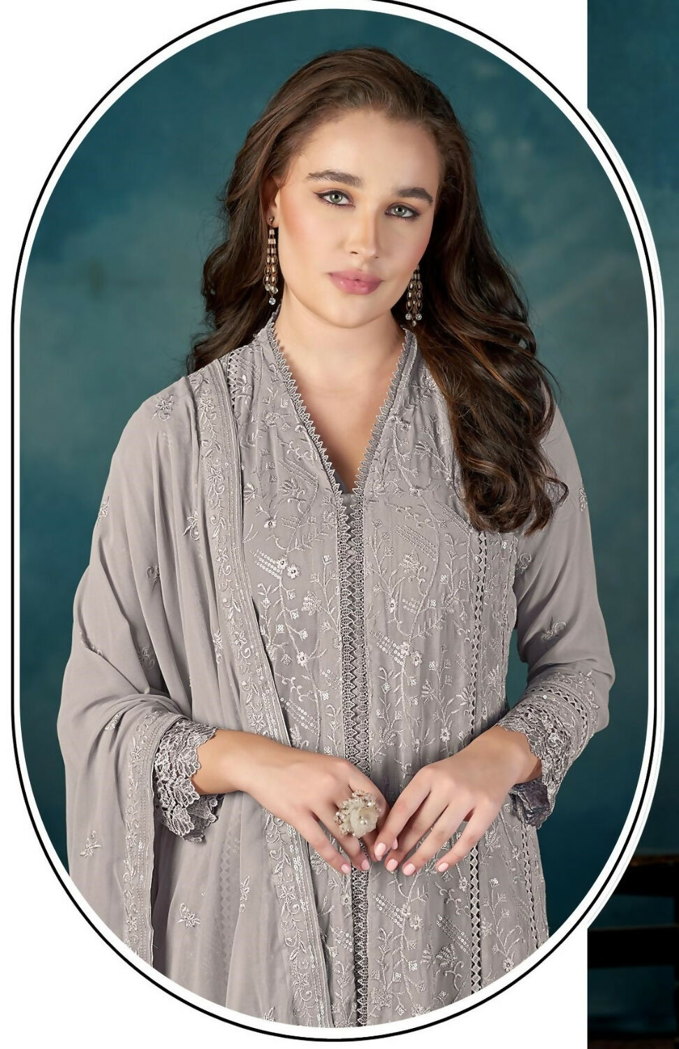 Anaita Grey Heavy Faux Georgette Stitched Suit with Embroidered Sequence Work | Grocsy