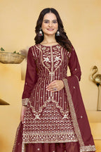 Teeya Creation Maroon Color Natural Crepe Silk Wedding Wear Trending Palazzo Set | Grocsy