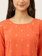 FIORRA Women's Orange Poly Crepe Flared Kurta With Dupatta | Grocsy