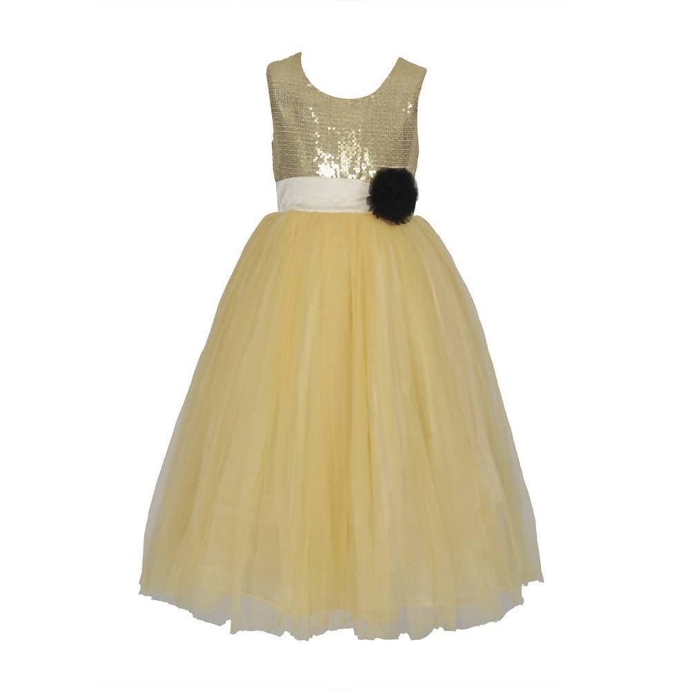 Asmaani Baby Girl's Gold Satin A-Line Maxi Full Length Dress (AS-DRESS-22012) | Grocsy