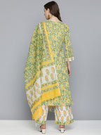 HERE&NOW Floral Printed Regular Pure Cotton Kurta with Palazzos & With Dupatta | Grocsy