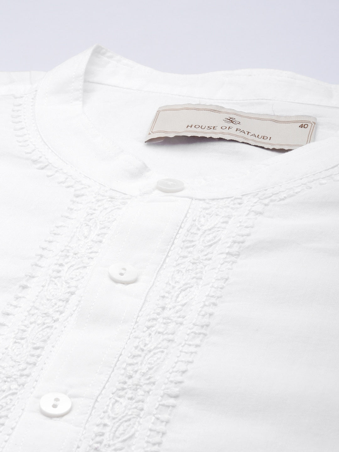 House of Pataudi Men Pure Cotton Solid Chikankari Jashn Short Kurta | Grocsy