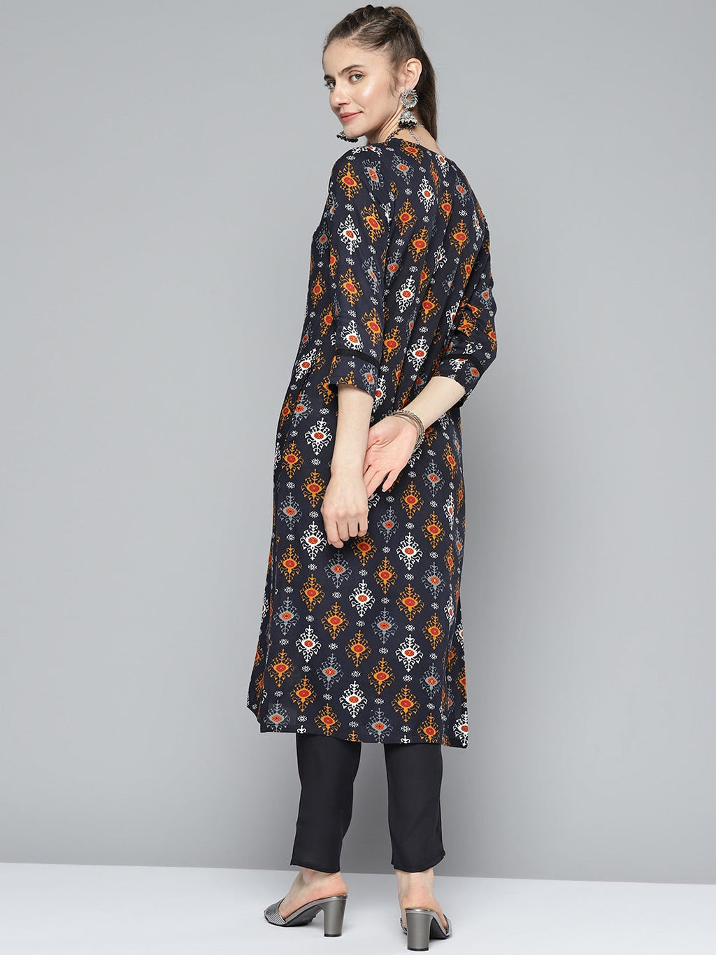 HERE&NOW Women Ethnic Motifs Printed Kurta with Trousers | Grocsy