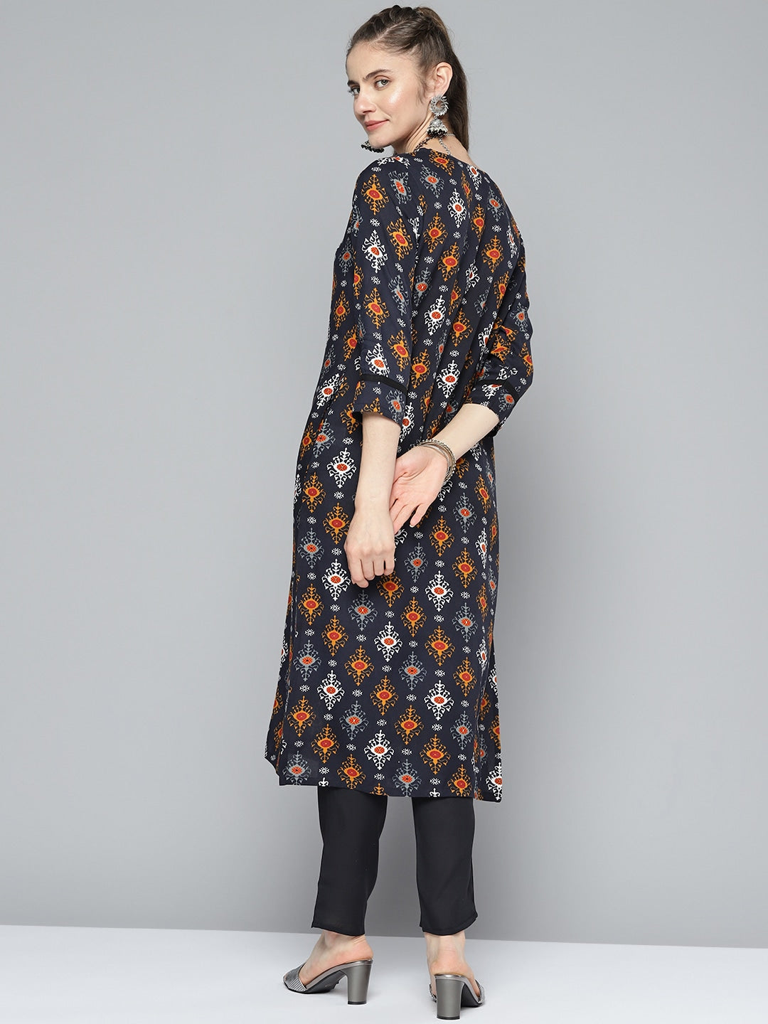 HERE&NOW Women Ethnic Motifs Printed Kurta with Trousers | Grocsy