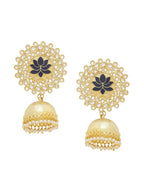 Shoshaa Gold-Polished Navy Blue Kundan-Studded Classic Jhumkas | Grocsy