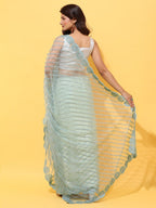 kasee Embroidered Striped Net Saree | Grocsy