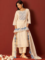 Indo Era Paisley Embroidered Thread Work Pure Cotton Kurta With Trousers And Dupatta | Grocsy