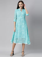 Souchii Women Floral Chiffon A-Line Midi Dress | Grocsy