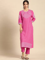 All About You Women Pink Printed Kurta with Trousers | Grocsy