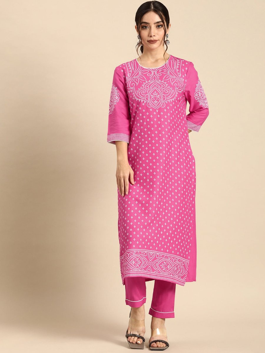 All About You Women Pink Printed Kurta with Trousers | Grocsy