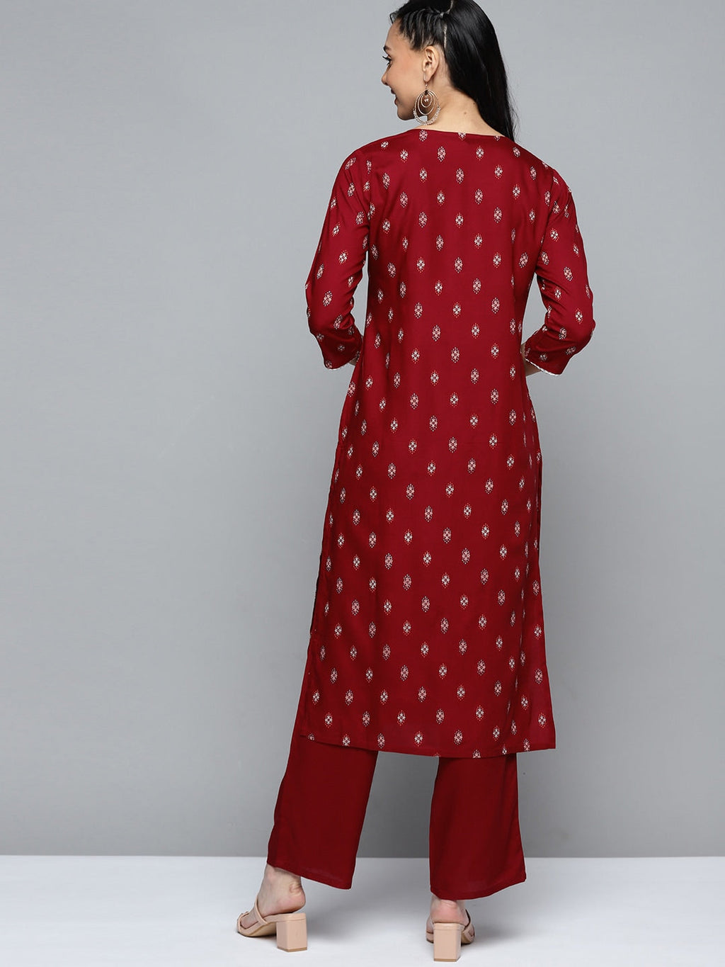 HERE&NOW Women Maroon Ethnic Motifs Printed Regular Kurta with Palazzos | Grocsy