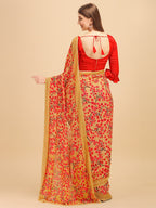 Sangria Beige & Peach-Coloured Floral Printed Georgette Saree | Grocsy