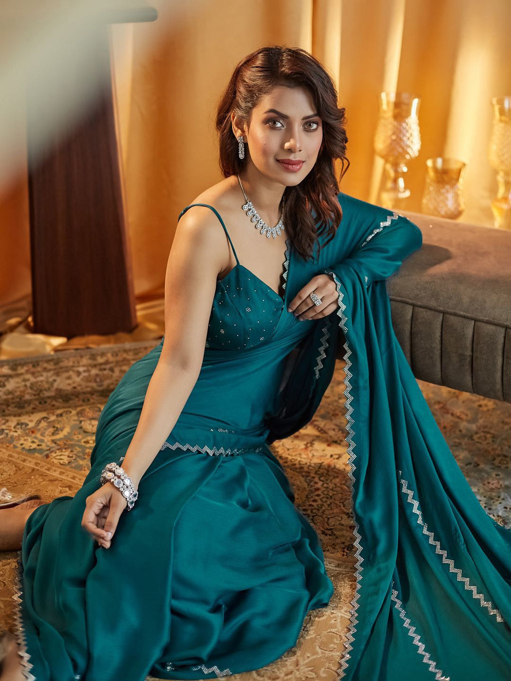 kasee Beads and Stones Pure Chiffon Saree | Grocsy