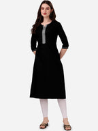HERE&NOW Notch Neck Thread Work Straight Kurta | Grocsy
