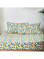 Chumbak White & Yellow Floral 136 TC Cotton 1 Queen Bedsheet with 2 Pillow Covers | Grocsy