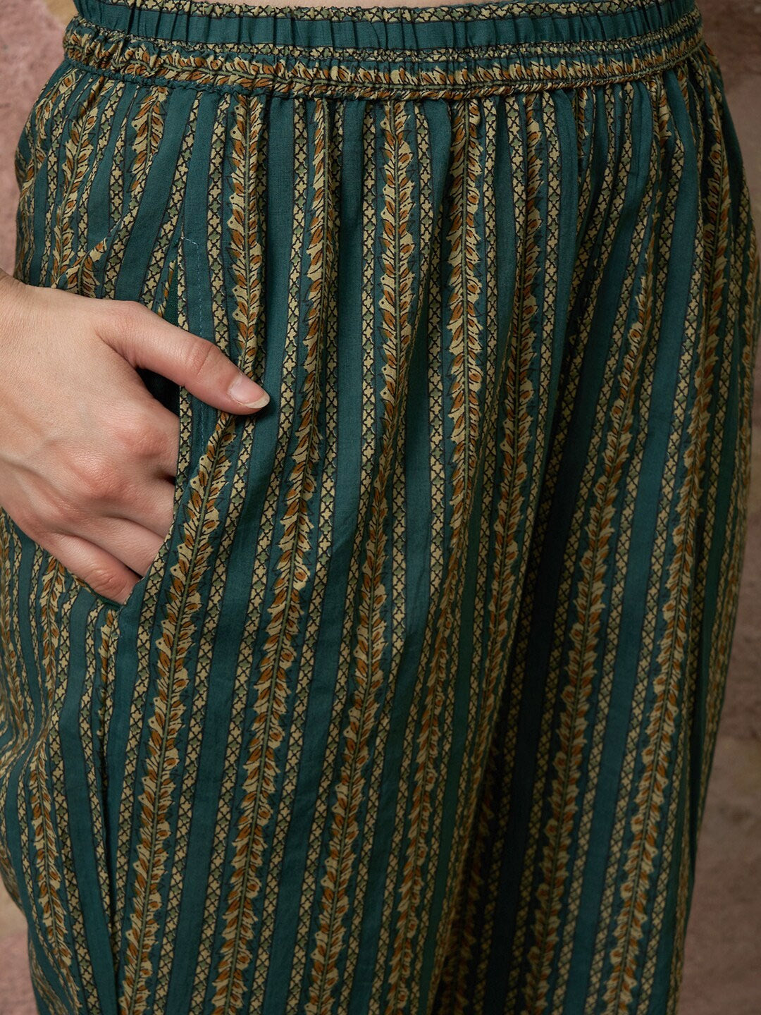 Sangria Ethnic Motifs Printed Pure Cotton Kurta with Trousers & Dupatta | Grocsy
