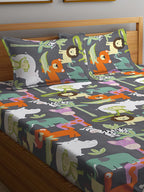 KLOTTHE Grey & Orange Cartoon Character Printed 300 TC King Bedsheet With 2 Pillow covers | Grocsy
