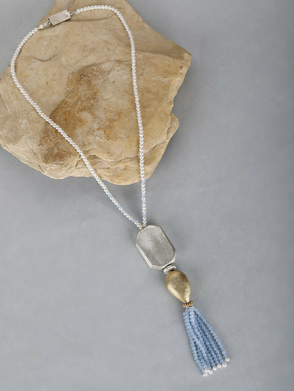 Joban Fashion Women Long Pattern Silver Tone Brass Necklace | Grocsy