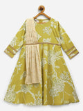 Ahalyaa Lemon Yellow Crepe Digital Print Kids Kurta With Dupatta Set For Girls | Grocsy